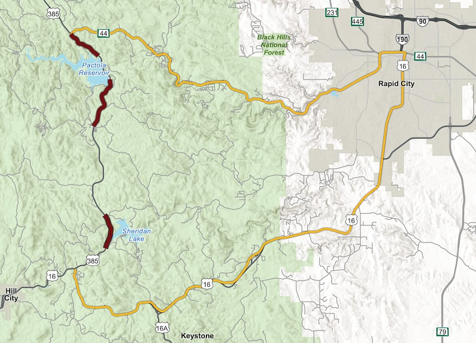 The detour for the Highway 385 construction project goes through Rapid City on Highway 44 and...