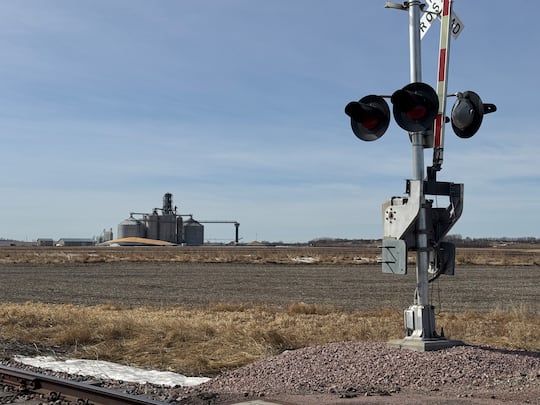 This Central Farmer's Co-op grain elevator near Colton, S.D., is shown on March 20, 2026, with...