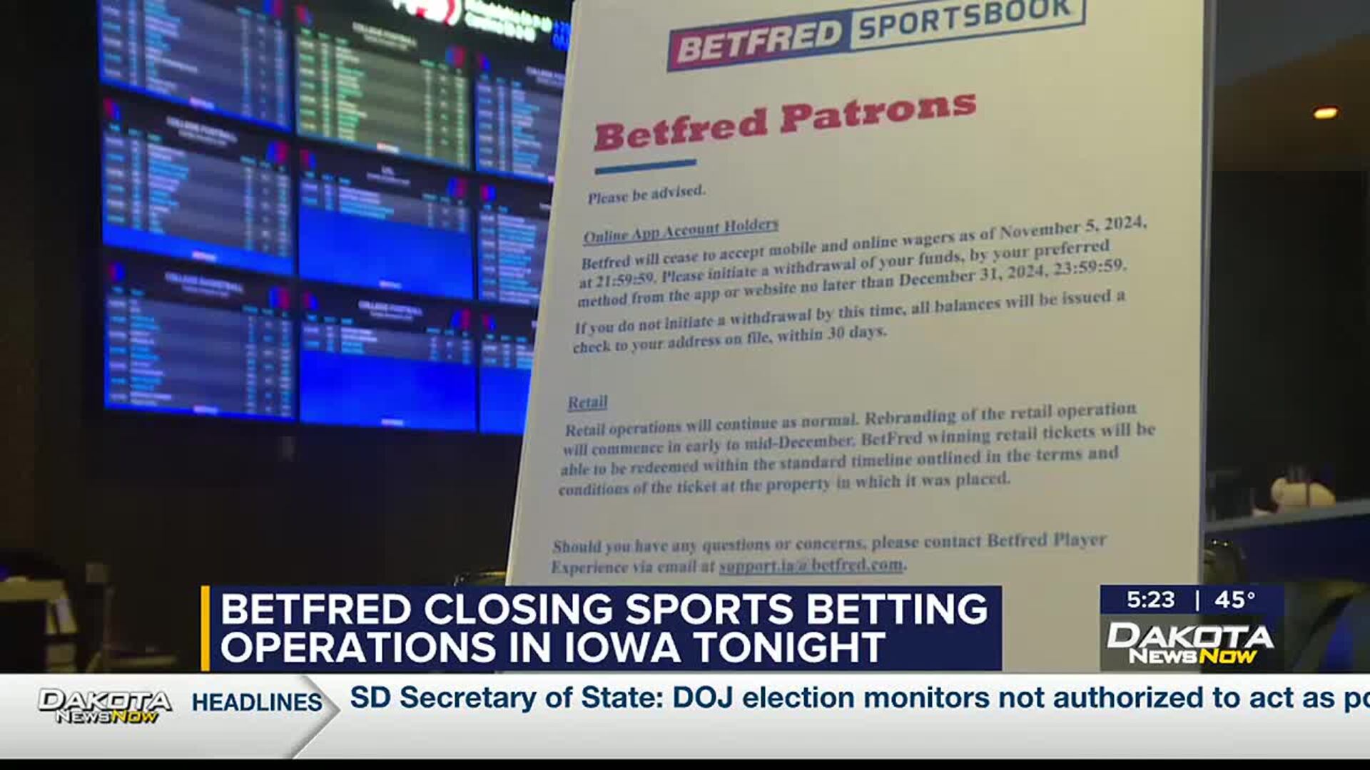 Betfred to close betting operations in Iowa
